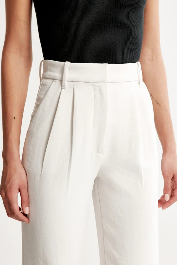 White Wide Leg Tailored Pants