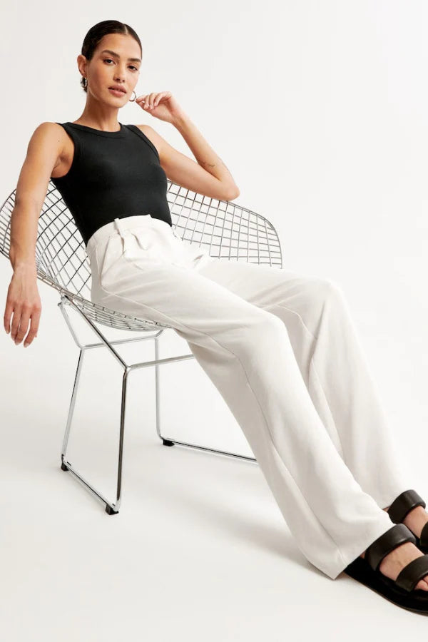 White Wide Leg Tailored Pants