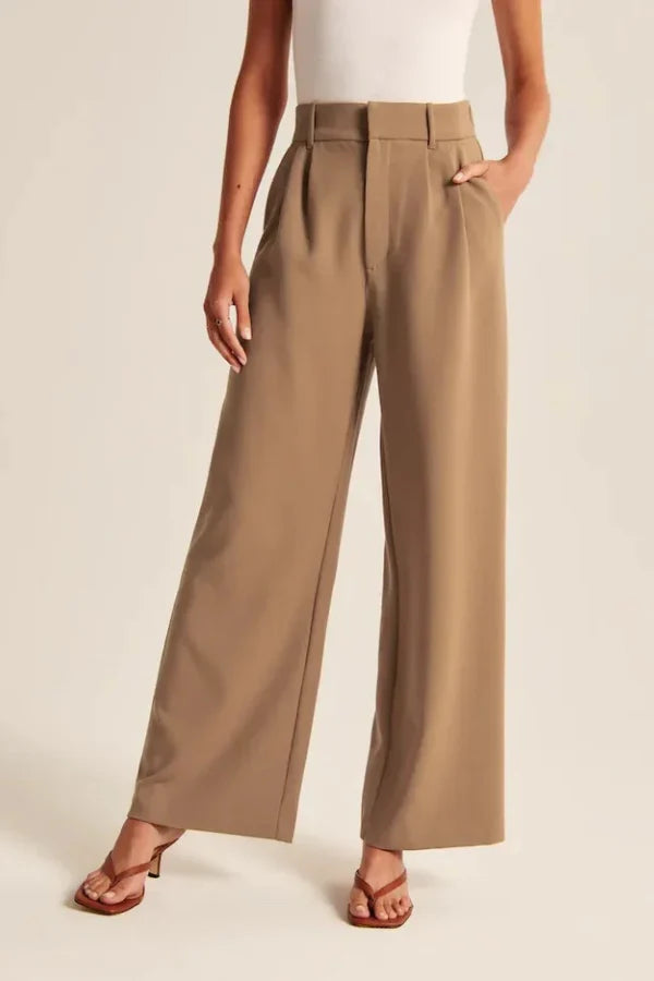 Brown Wide Leg Tailored Pants