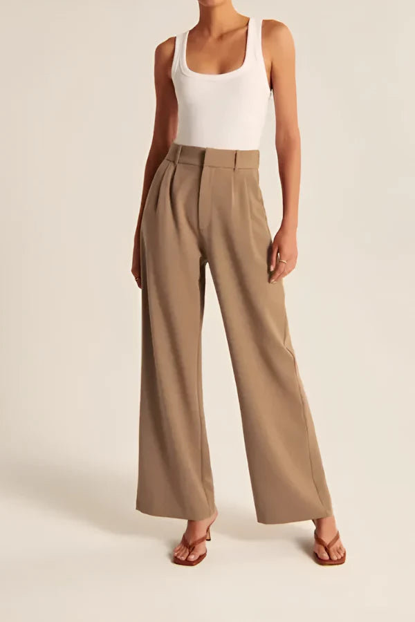 Brown Wide Leg Tailored Pants