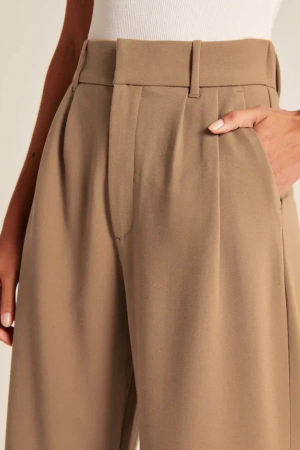 Brown Wide Leg Tailored Pants